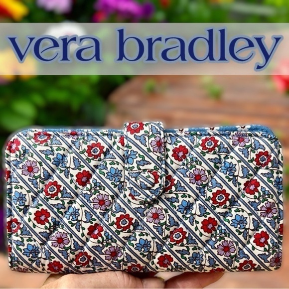 VERA BRADLEY Bias Mini Vines Ribbons Cotton Gabardine Bifold Tab Wallet NWT - Picture 1 of 14